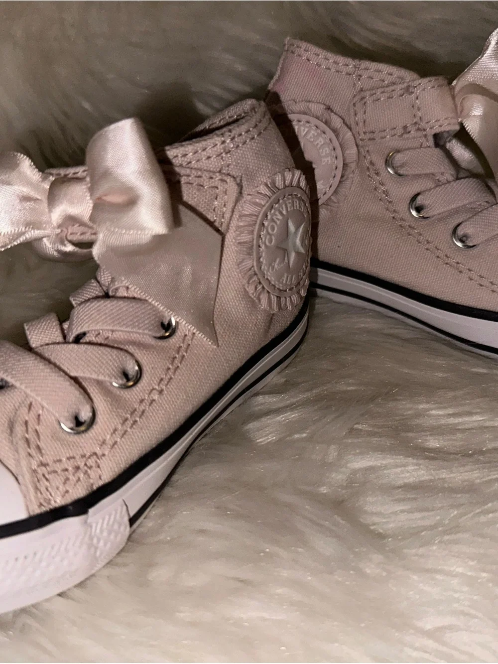 Converse Kids Light Pink High-Top Canvas Sneakers with Bow Accent